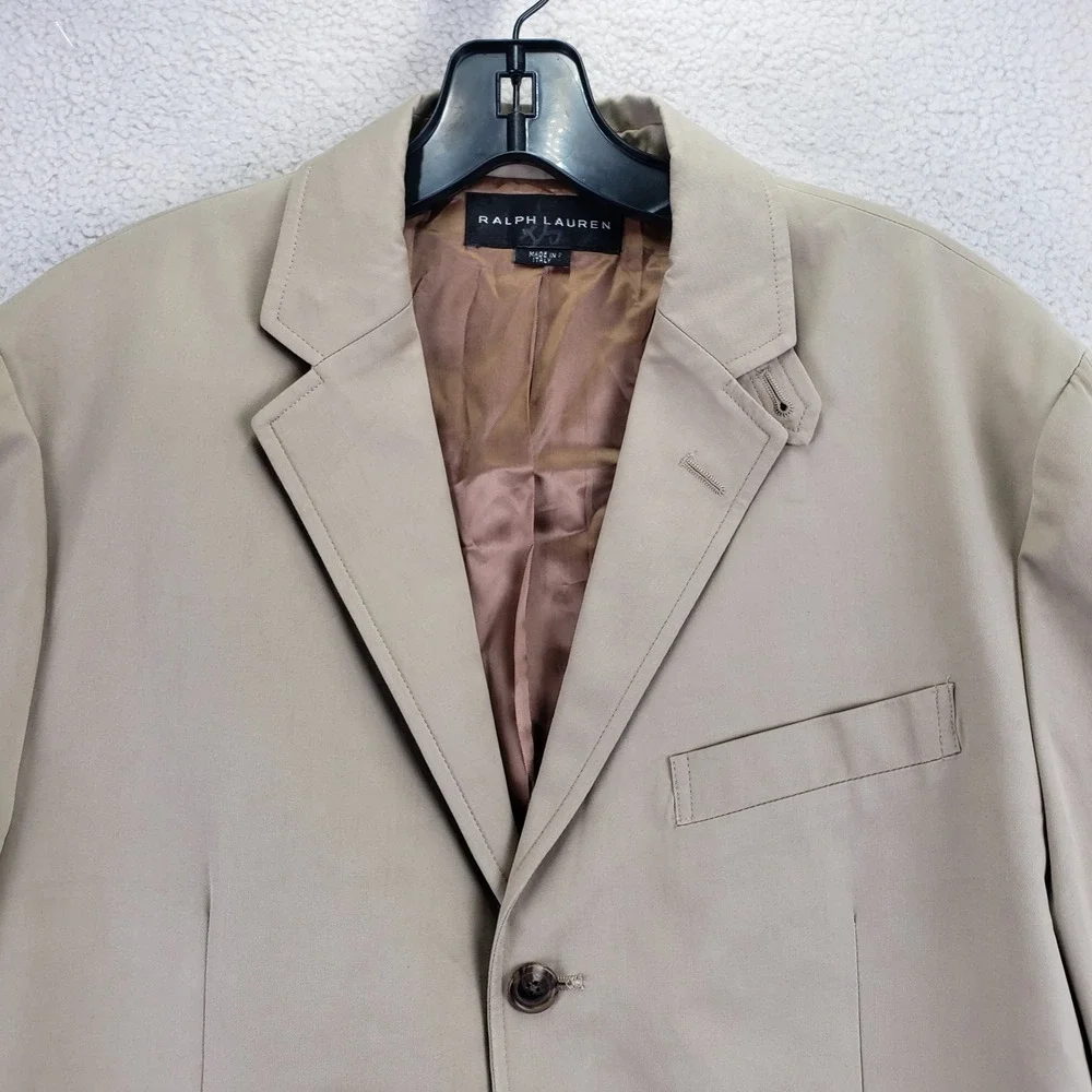 Ralph Lauren Cotton Twill 2-Button Blazer Sport Coat Mens 42L Tan Beige Office